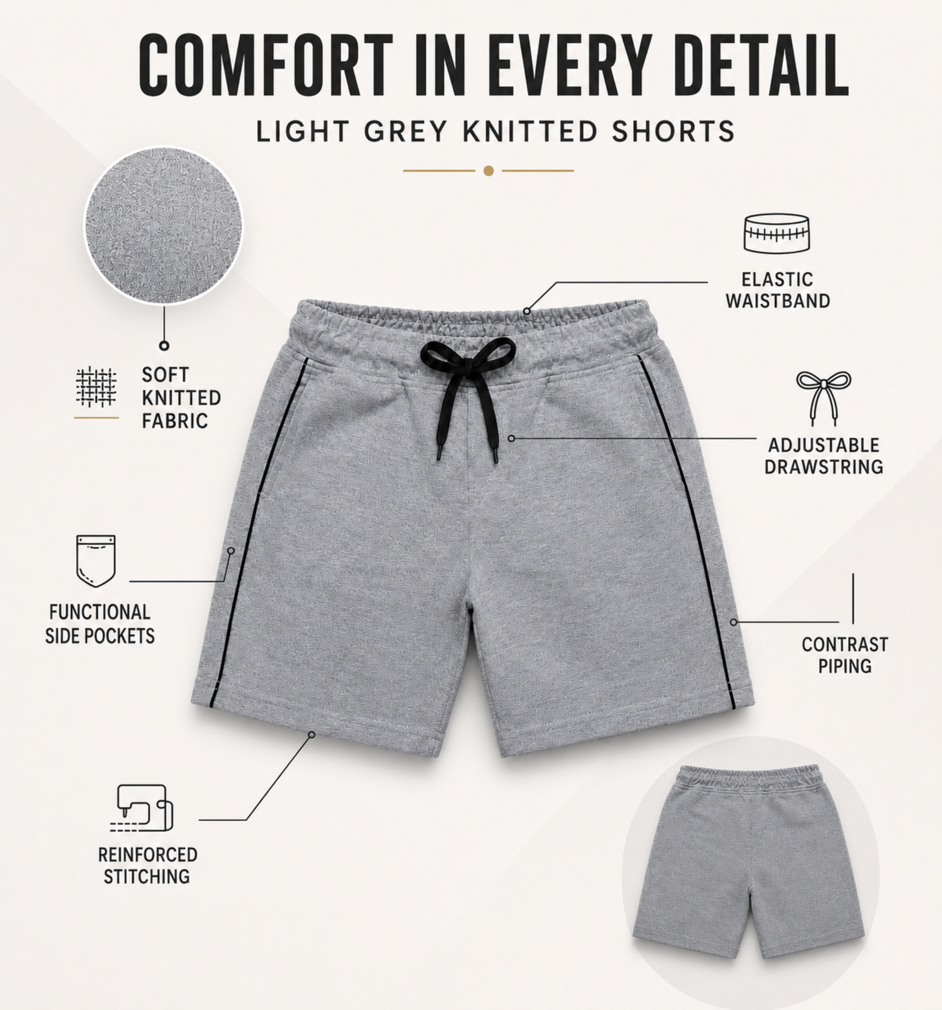 Boys Knit Shorts with Piping