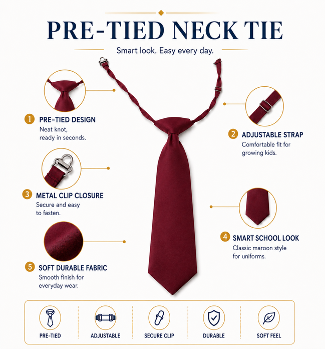 Maroon Pre-Tied School Uniform Tie