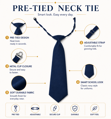 Navy Blue Pre-Tied School Uniform Tie