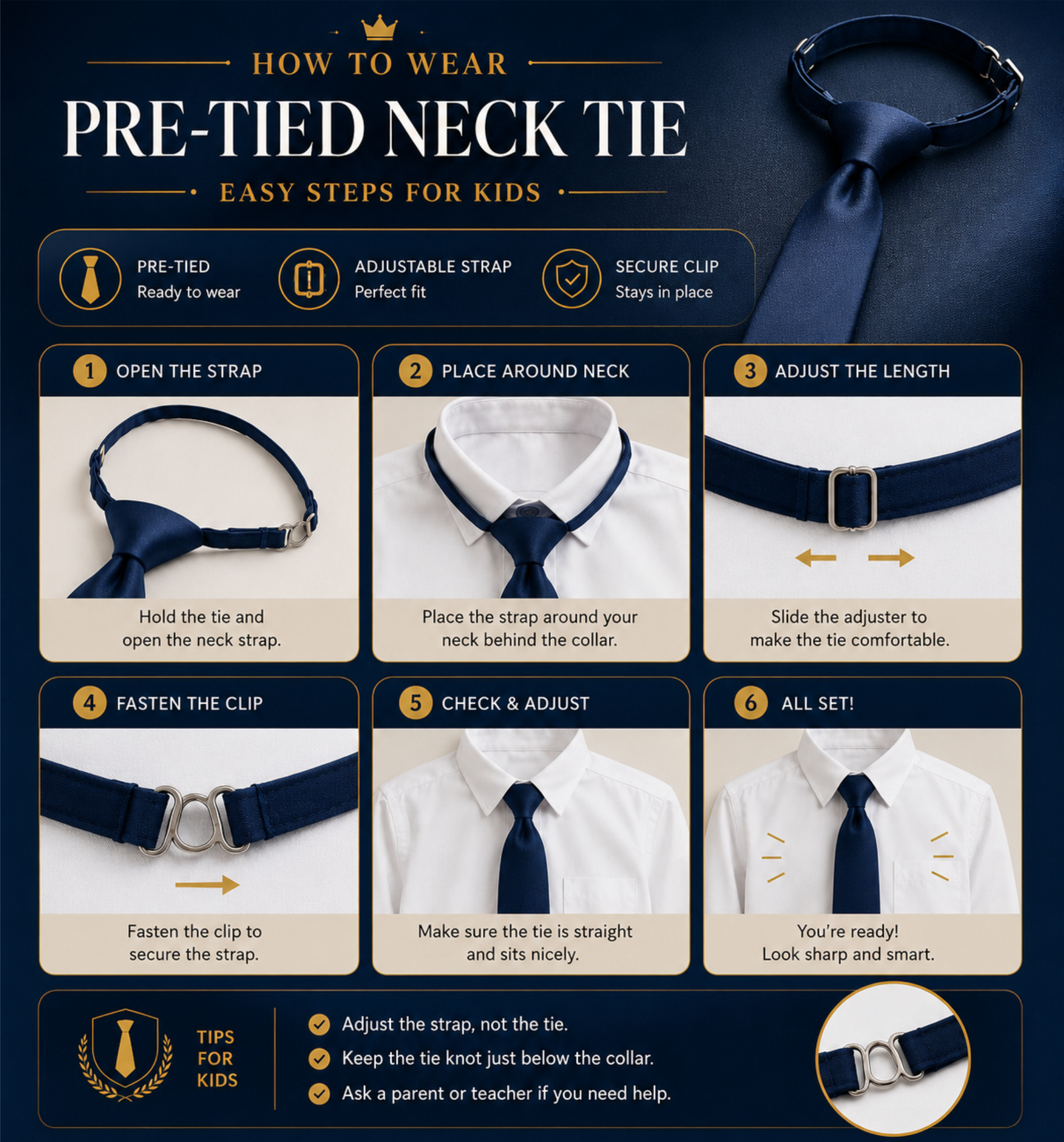 Navy Blue Pre-Tied School Uniform Tie