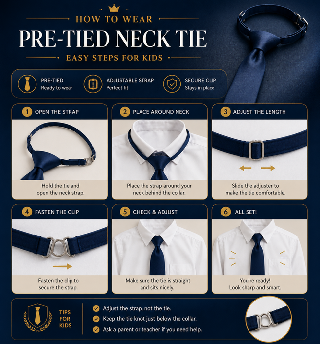 Navy Blue Pre-Tied School Uniform Tie
