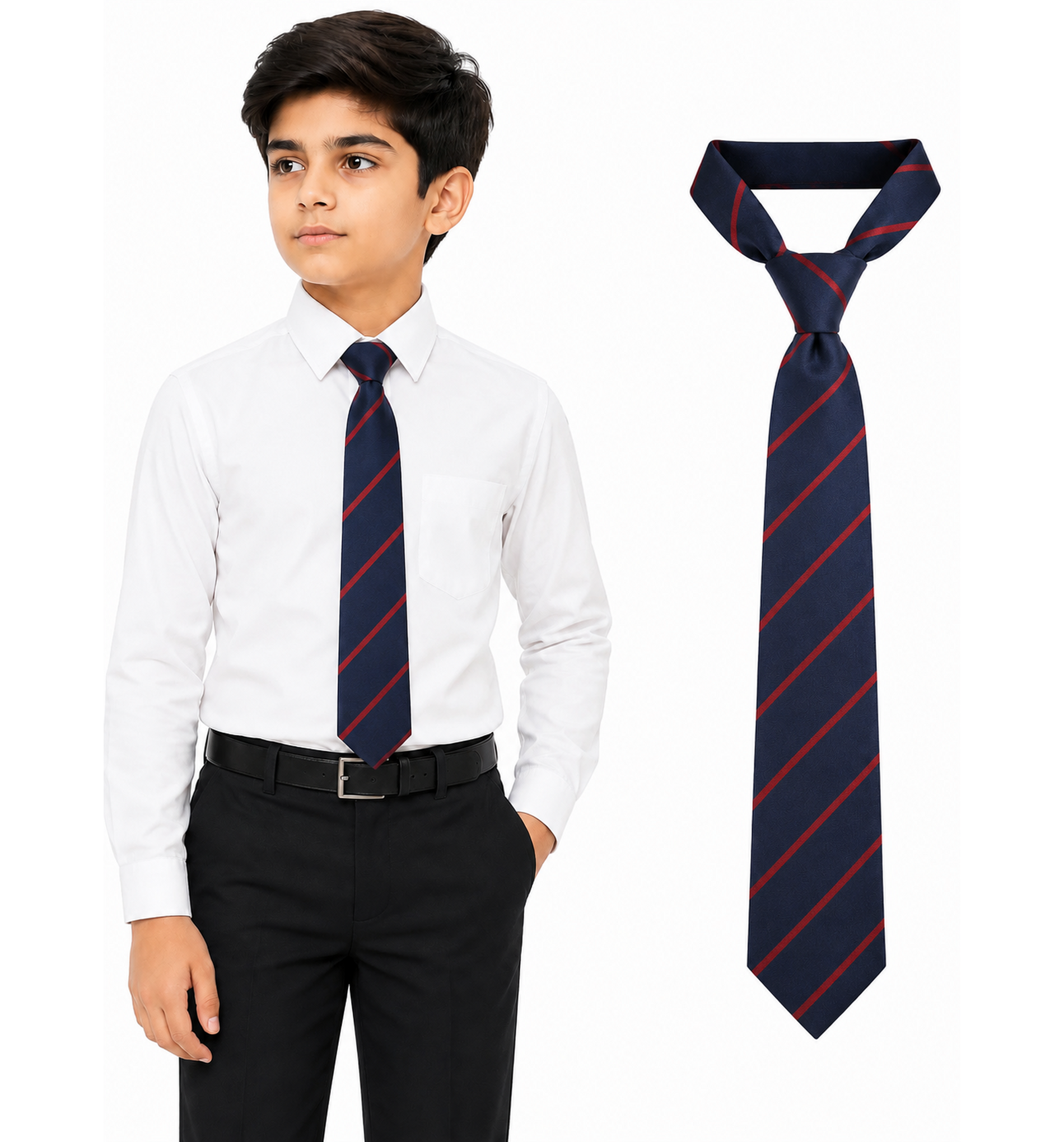 Navy Blue School Tie with Red Stripes
