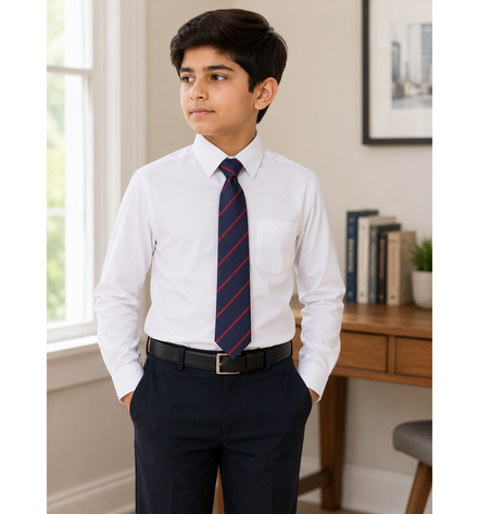 Navy Blue School Tie with Red Stripes