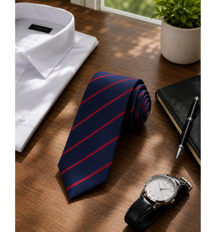 Navy Blue School Tie with Red Stripes