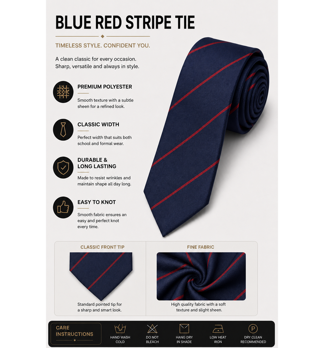 Navy Blue School Tie with Red Stripes