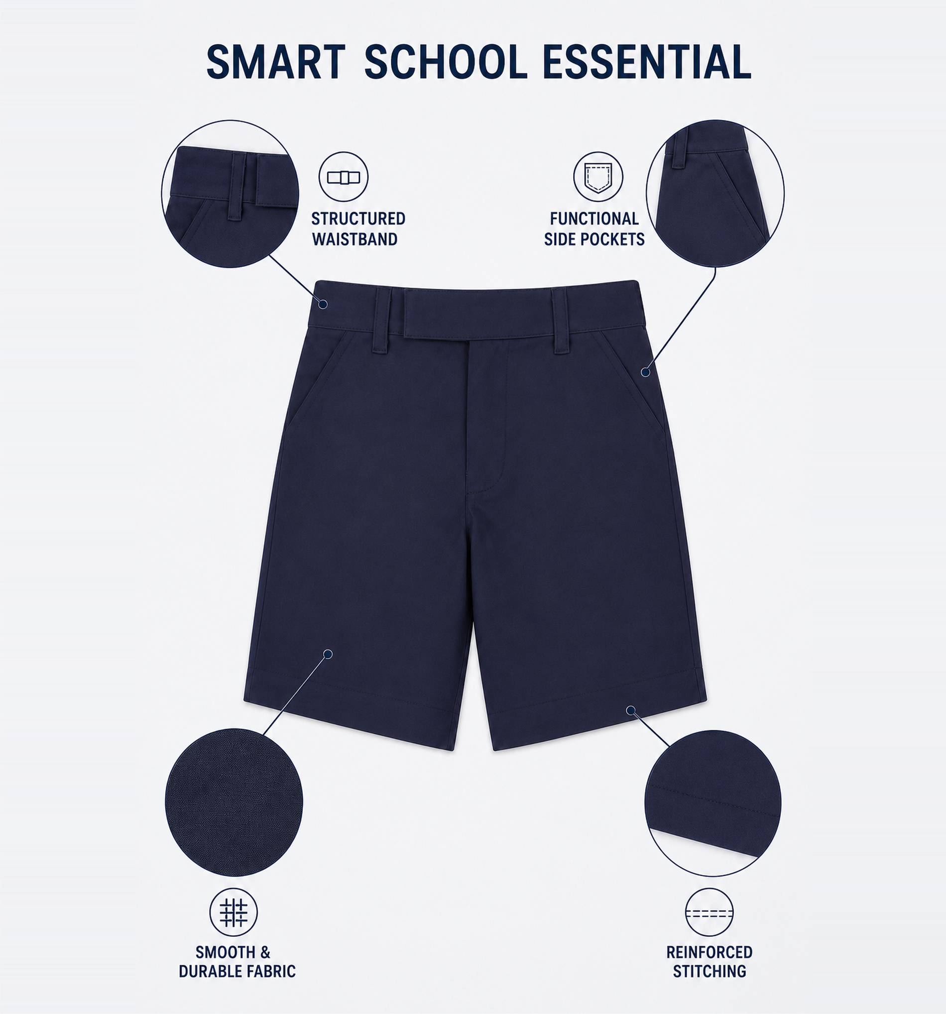 Navy Blue School Uniform Shorts