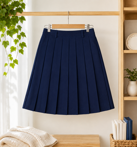 Navy Blue Pleated School Uniform Skirt