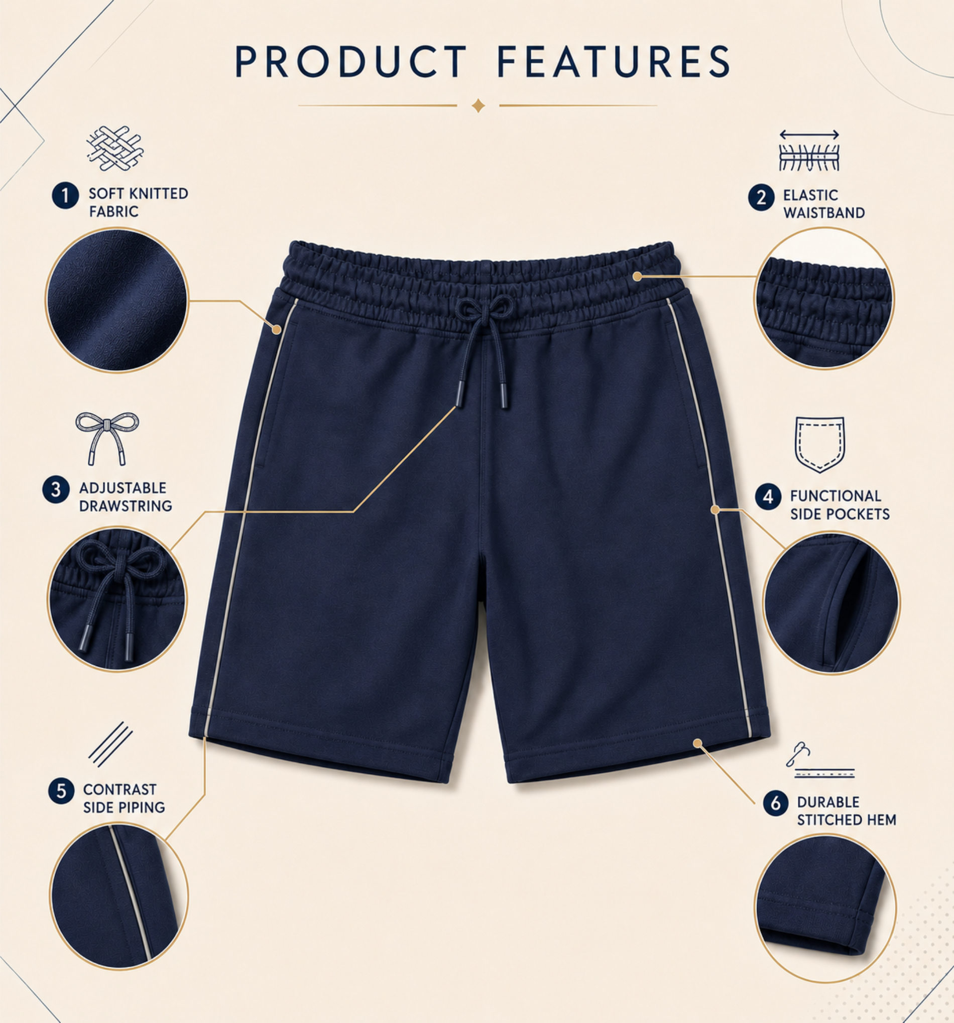 Boys Knit Shorts with Piping