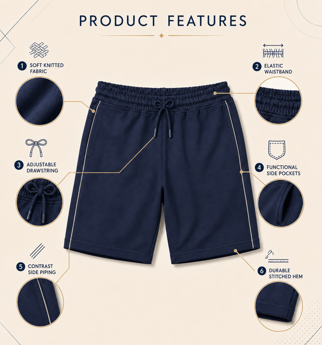 Boys Knit Shorts with Piping