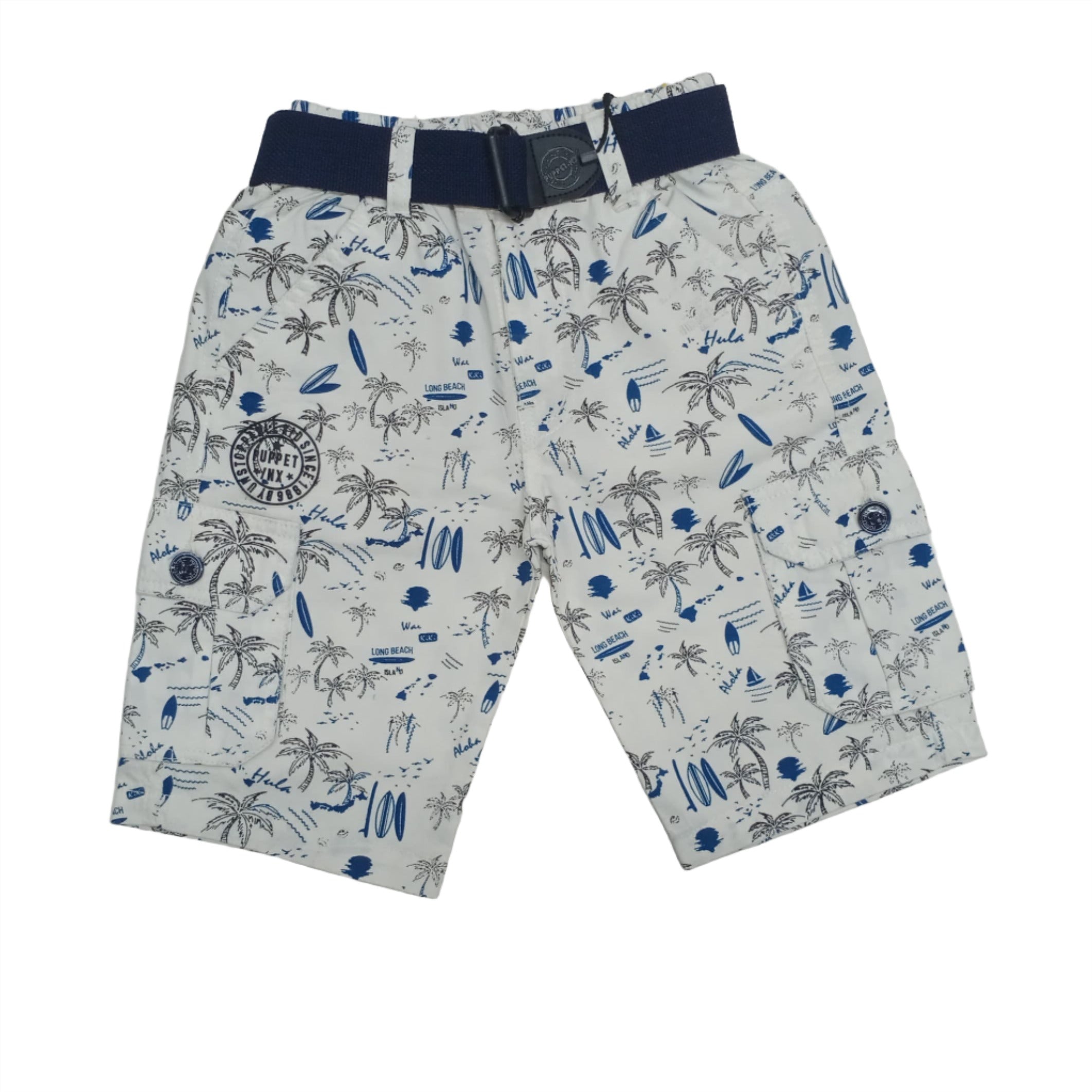 Printed Cargo Bermuda Shorts - Loose Fit Cotton Twill with Multiple Pockets