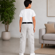 Boys’ Light Grey Cotton Utility Cargo Pants