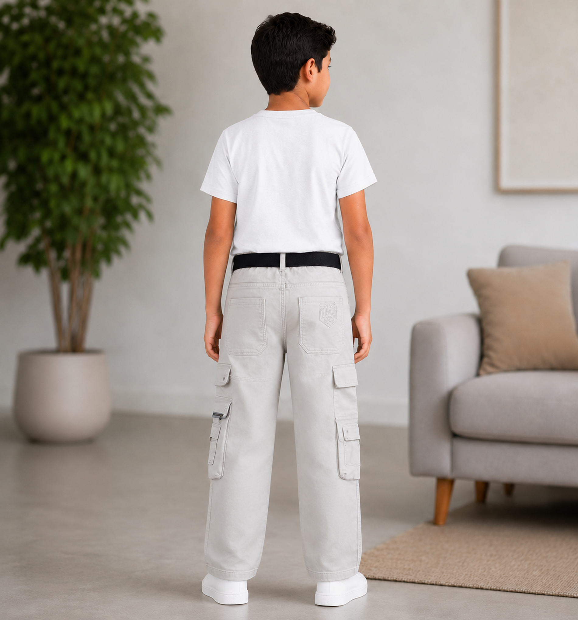 Boys’ Light Grey Cotton Utility Cargo Pants