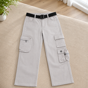 Boys’ Light Grey Cotton Utility Cargo Pants