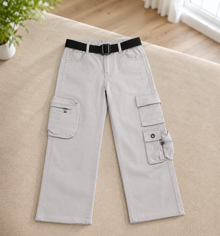 Boys’ Light Grey Cotton Utility Cargo Pants