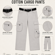 Boys’ Light Grey Cotton Utility Cargo Pants