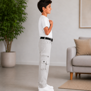 Boys’ Light Grey Cotton Utility Cargo Pants