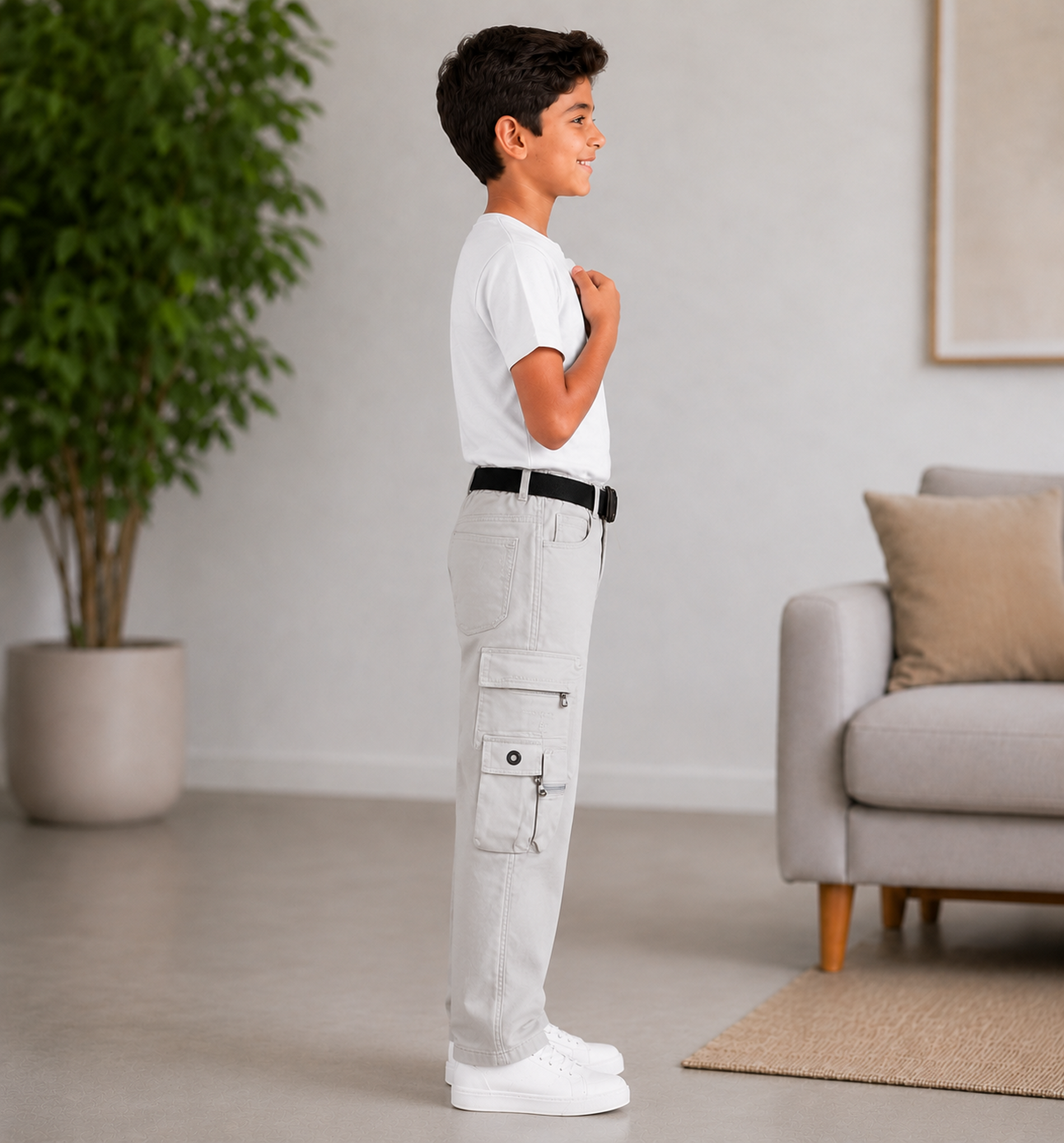 Boys’ Light Grey Cotton Utility Cargo Pants