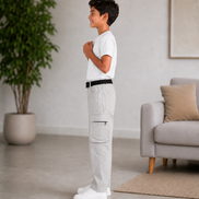 Boys’ Light Grey Cotton Utility Cargo Pants