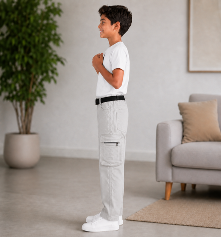 Boys’ Light Grey Cotton Utility Cargo Pants
