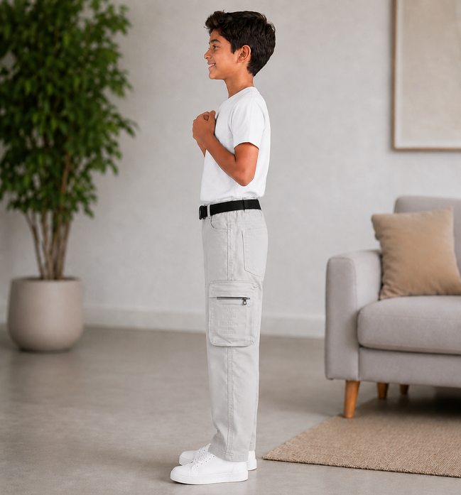 Boys’ Light Grey Cotton Utility Cargo Pants