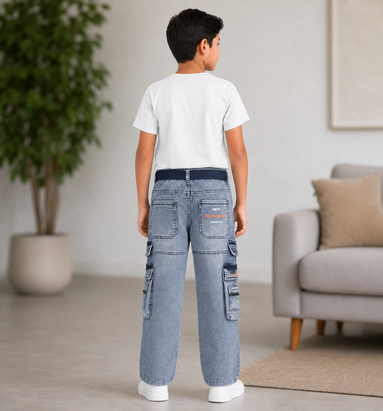 Boys’ Washed Denim Cargo Pants