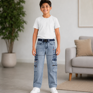 Boys’ Washed Denim Cargo Pants