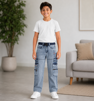 Boys’ Washed Denim Cargo Pants