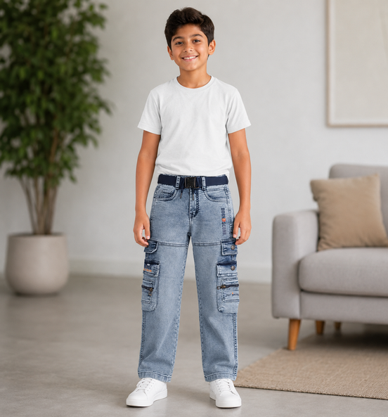 Boys’ Washed Denim Cargo Pants