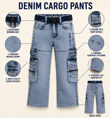 Boys’ Washed Denim Cargo Pants
