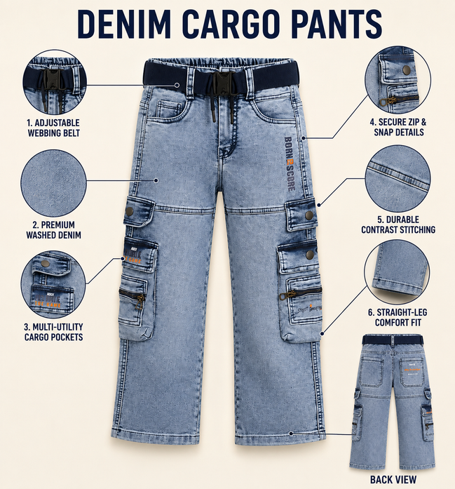 Boys’ Washed Denim Cargo Pants