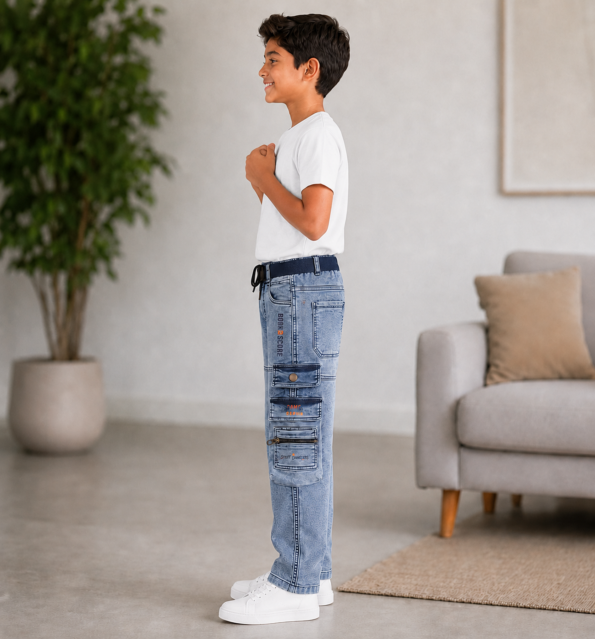 Boys’ Washed Denim Cargo Pants