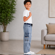 Boys’ Washed Denim Cargo Pants