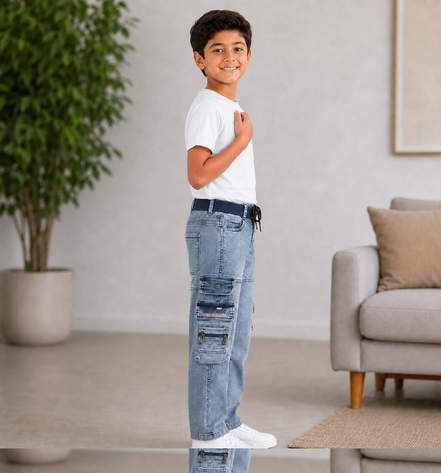 Boys’ Washed Denim Cargo Pants