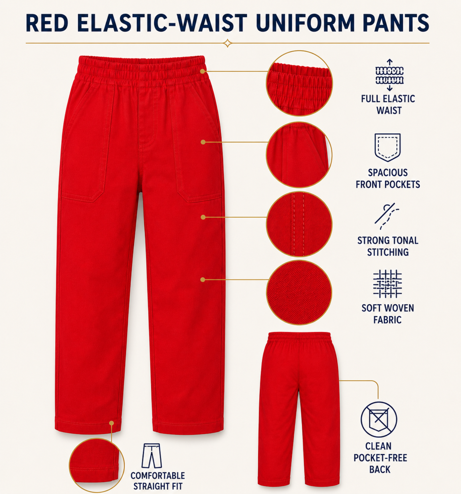 Red KG Round-Elastic Uniform Pants