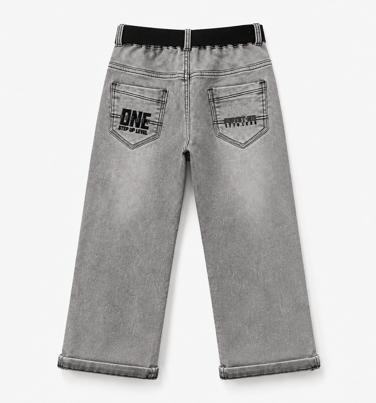 Boys’ Grey Acid-Wash Denim Pants