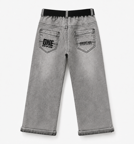 Boys’ Grey Acid-Wash Denim Pants