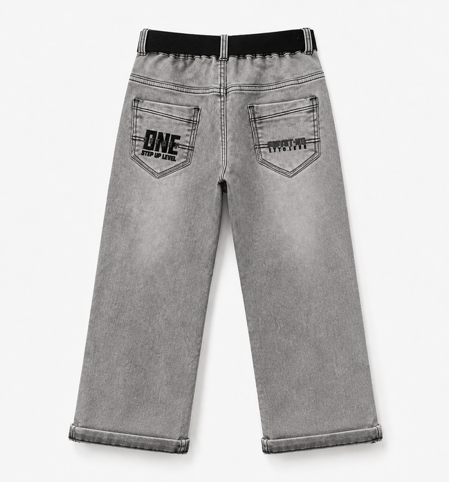Boys’ Grey Acid-Wash Denim Pants