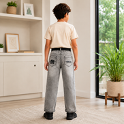 Boys’ Grey Acid-Wash Denim Pants
