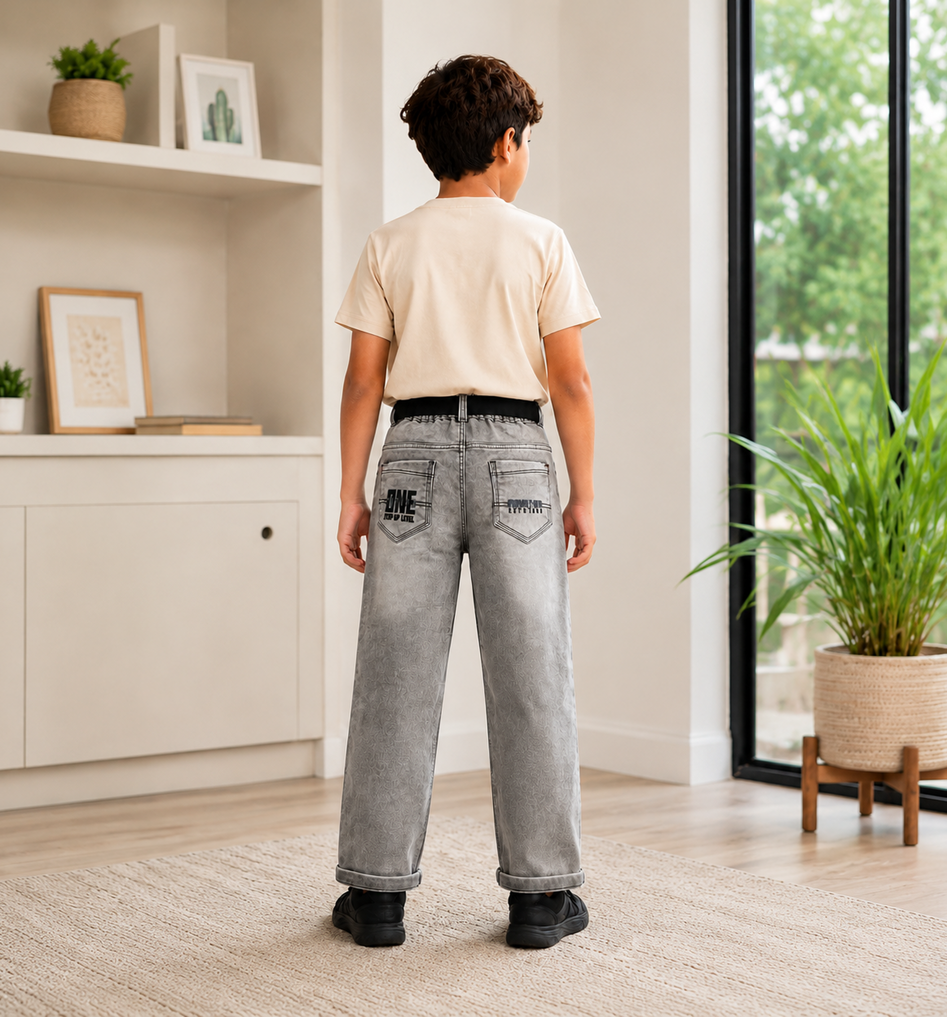 Boys’ Grey Acid-Wash Denim Pants