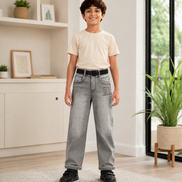 Boys’ Grey Acid-Wash Denim Pants