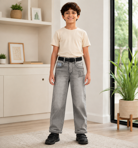 Boys’ Grey Acid-Wash Denim Pants