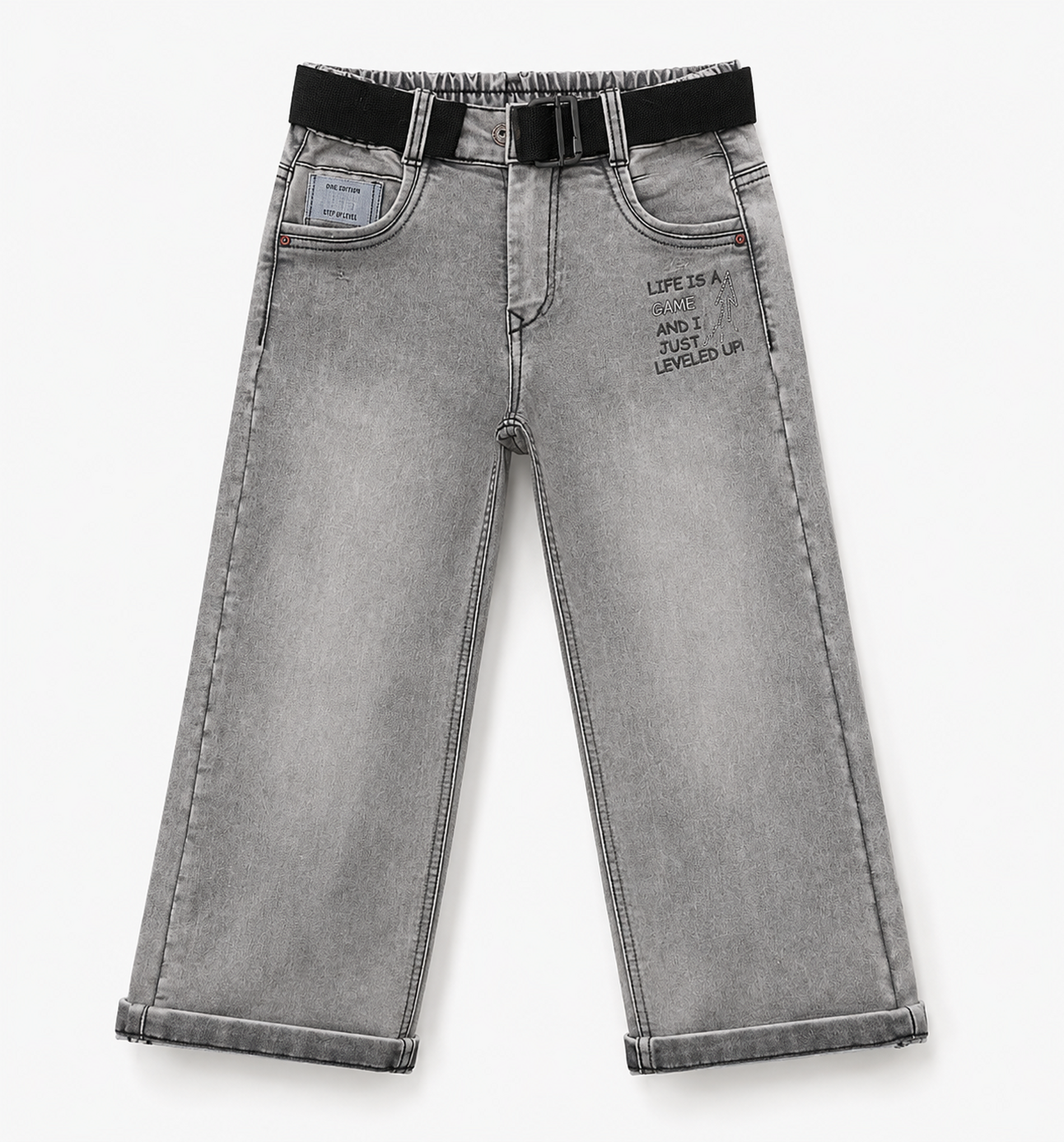 Boys’ Grey Acid-Wash Denim Pants