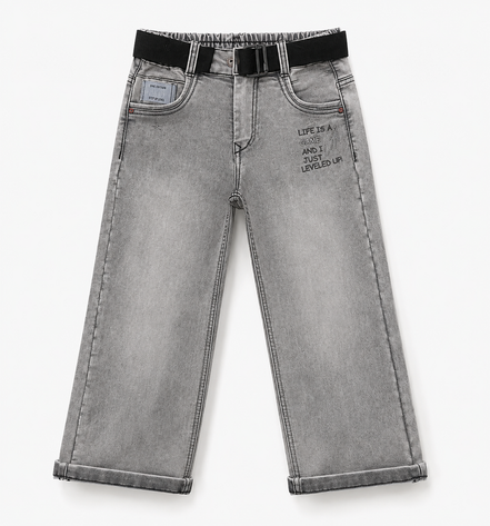 Boys’ Grey Acid-Wash Denim Pants