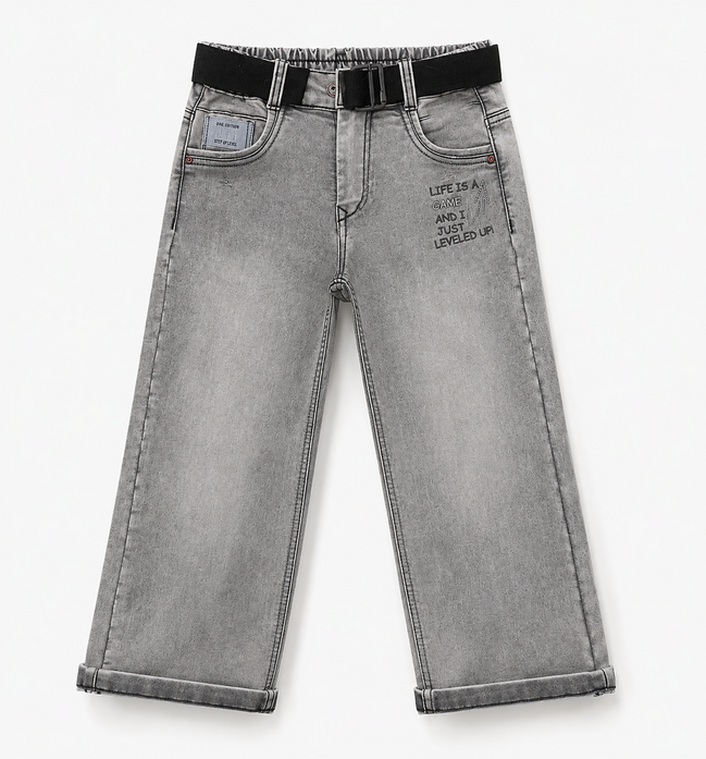 Boys’ Grey Acid-Wash Denim Pants