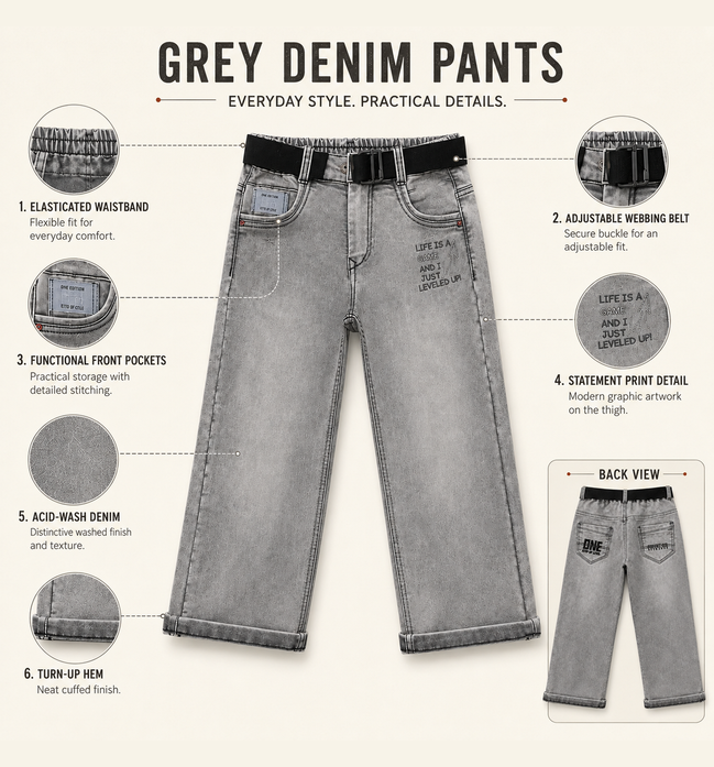 Boys’ Grey Acid-Wash Denim Pants