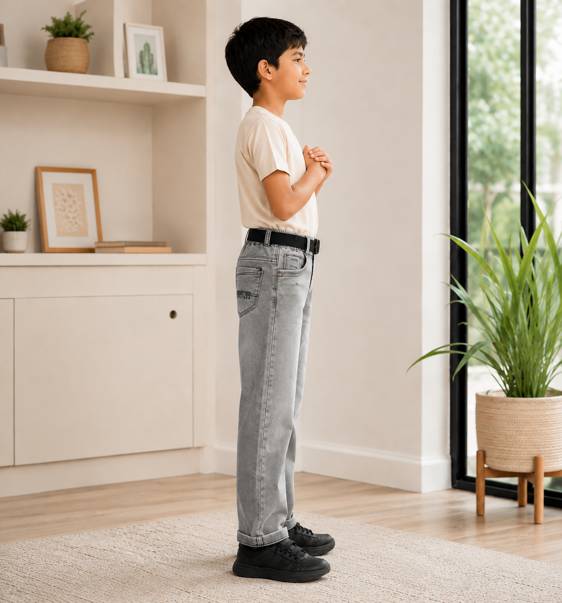 Boys’ Grey Acid-Wash Denim Pants