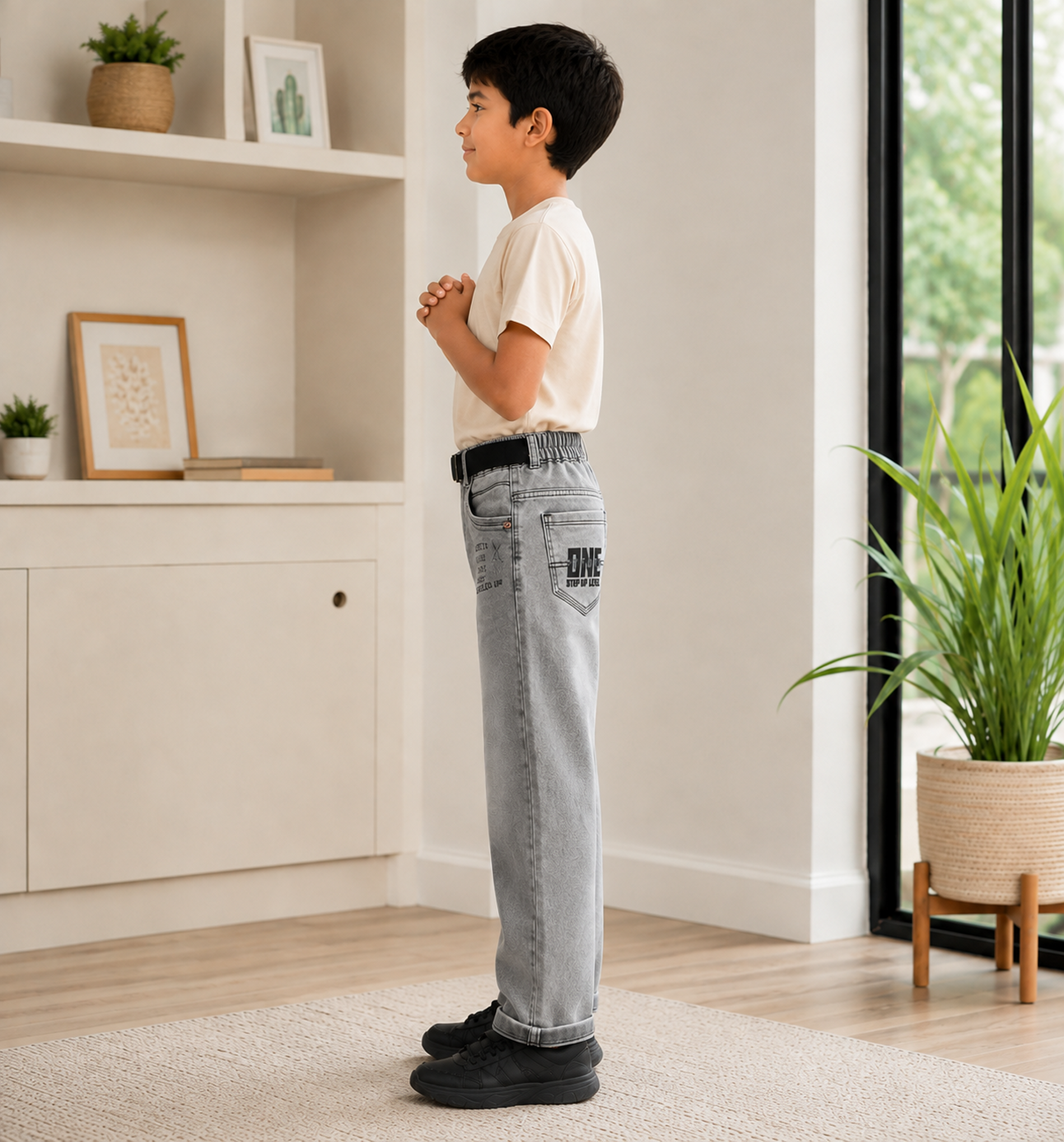 Boys’ Grey Acid-Wash Denim Pants