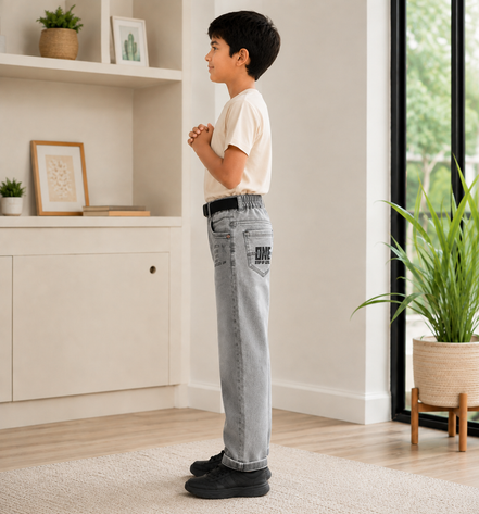 Boys’ Grey Acid-Wash Denim Pants