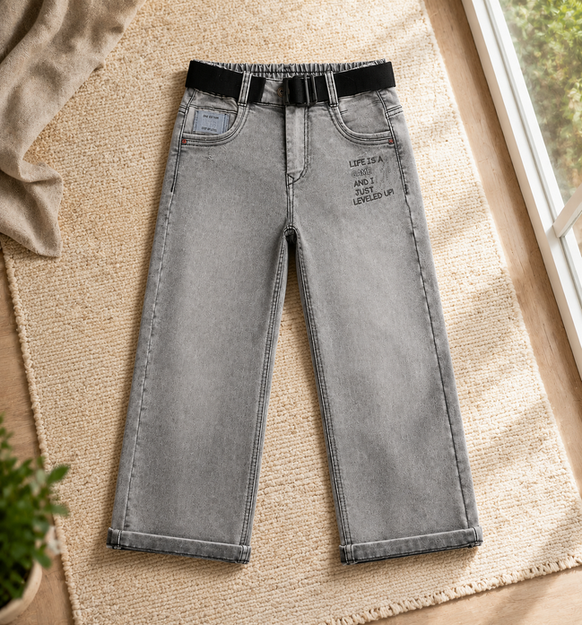 Boys’ Grey Acid-Wash Denim Pants