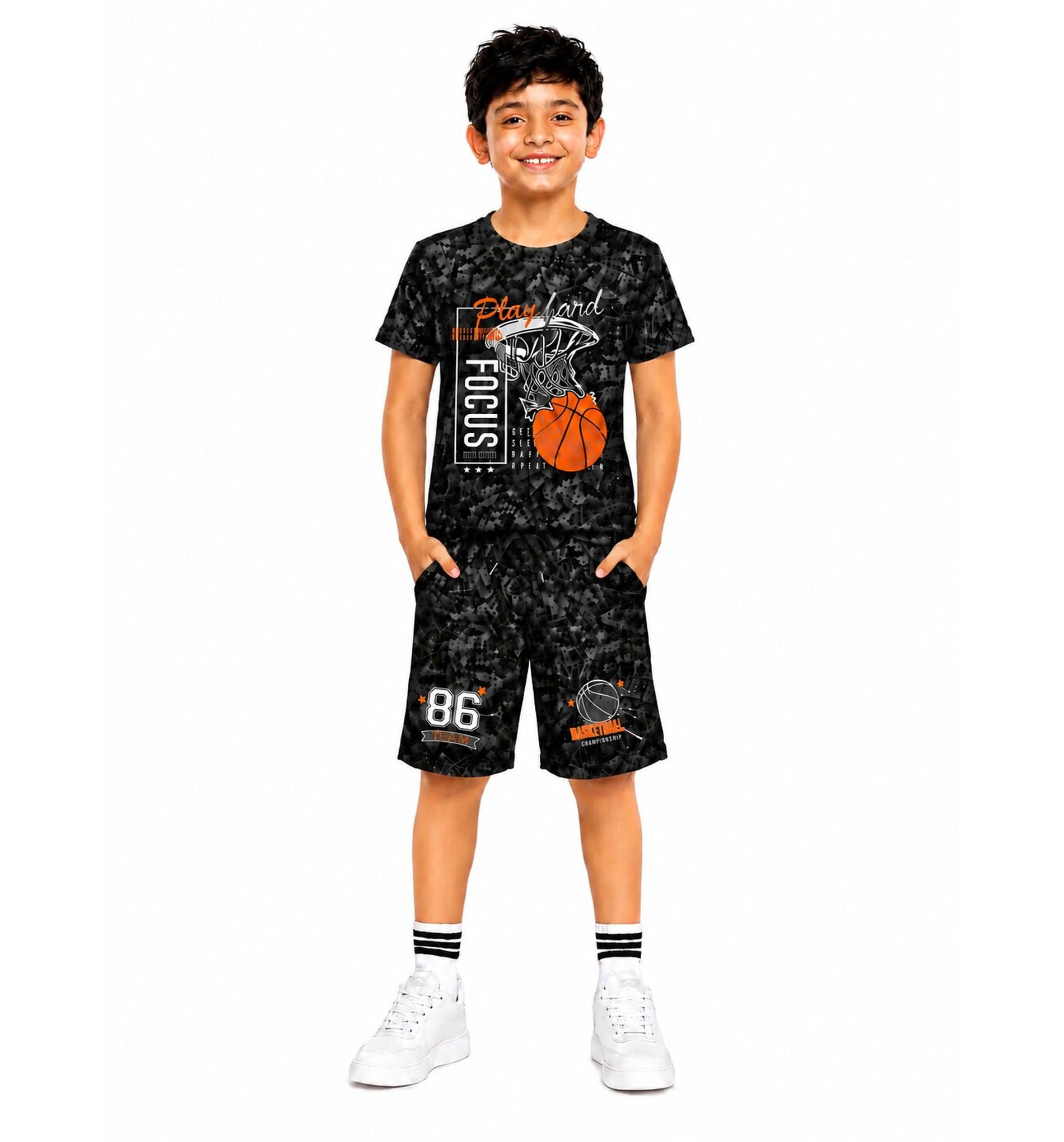 Boys Play Hard Basketball Printed Co-Ord Set